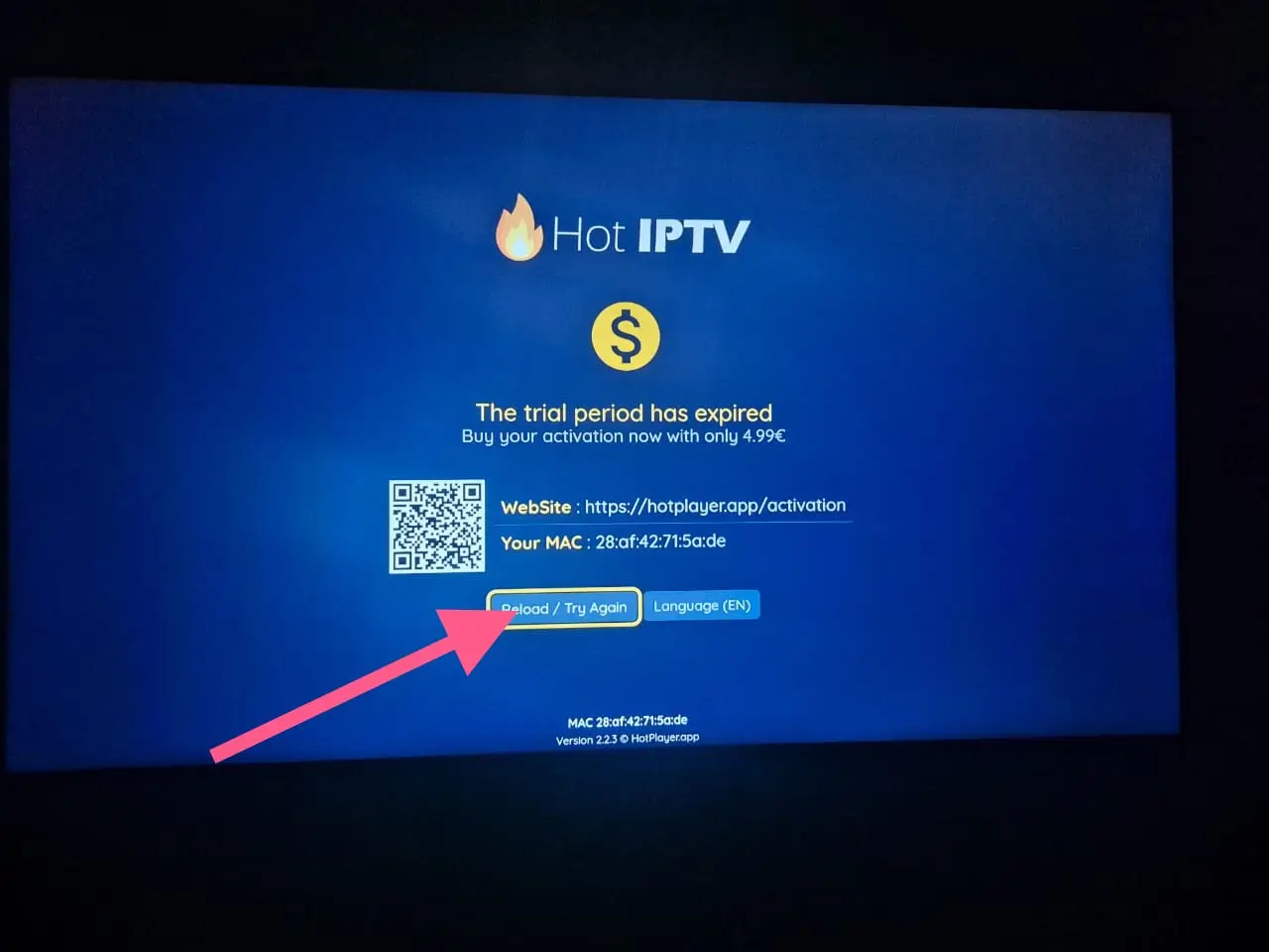 Rechargement de Hot IPTV apres configuration